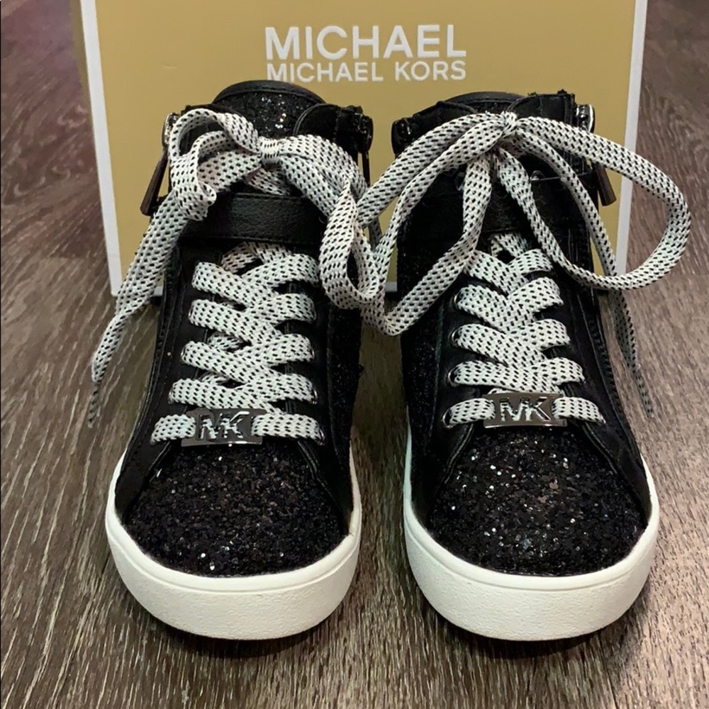 Michael Kors Ivy Calla Black Hi Top Sneakers SZ 12